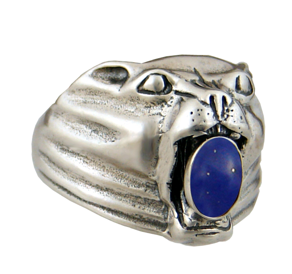 Sterling Silver Cougar Jaguar Panther Ring With Lapis Lazuli Size 10